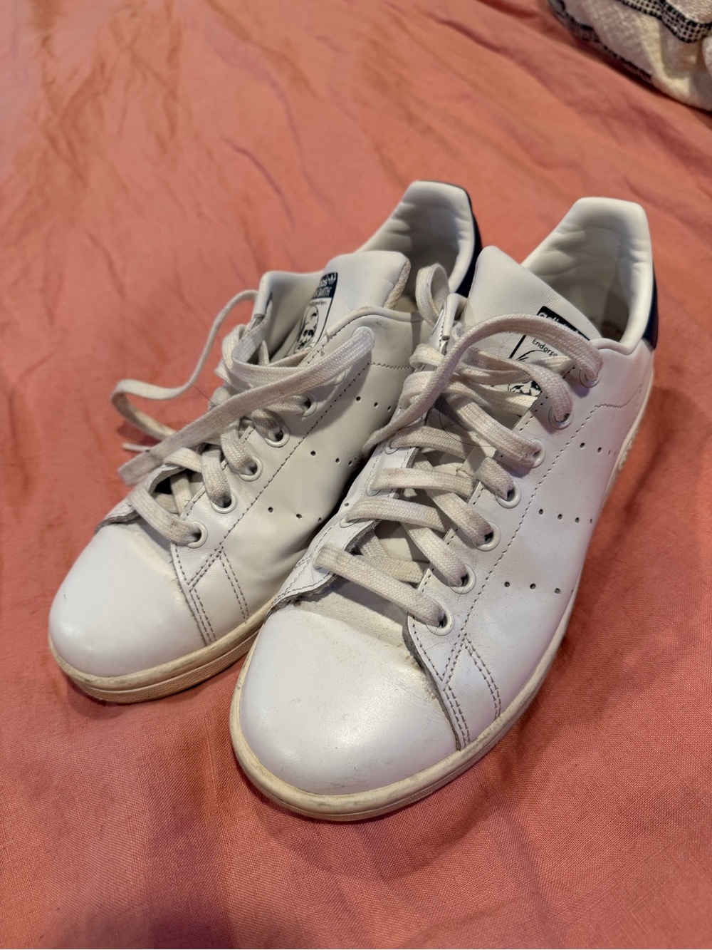 adidas Women’s White Low-Top Leather Sneakers with Navy Heel Tab